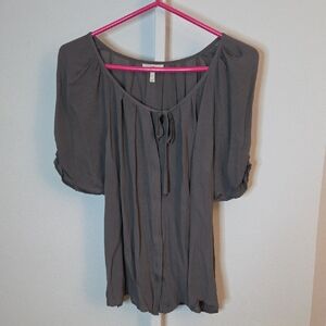 Joie Silk Hidden Button Front Top - Boho Peasant Style - Gray - L